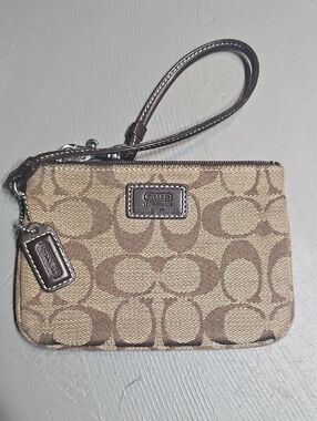 Coach Vintage Signature Logo Leather Canvas Wristlet Wallet Coin Purse